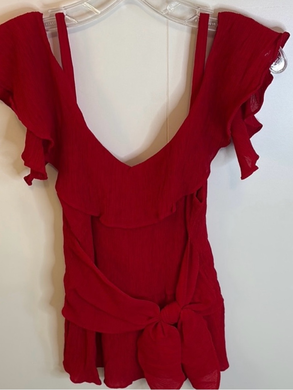 Club Monaco Red Ruffle V-Neck Mini Dress
